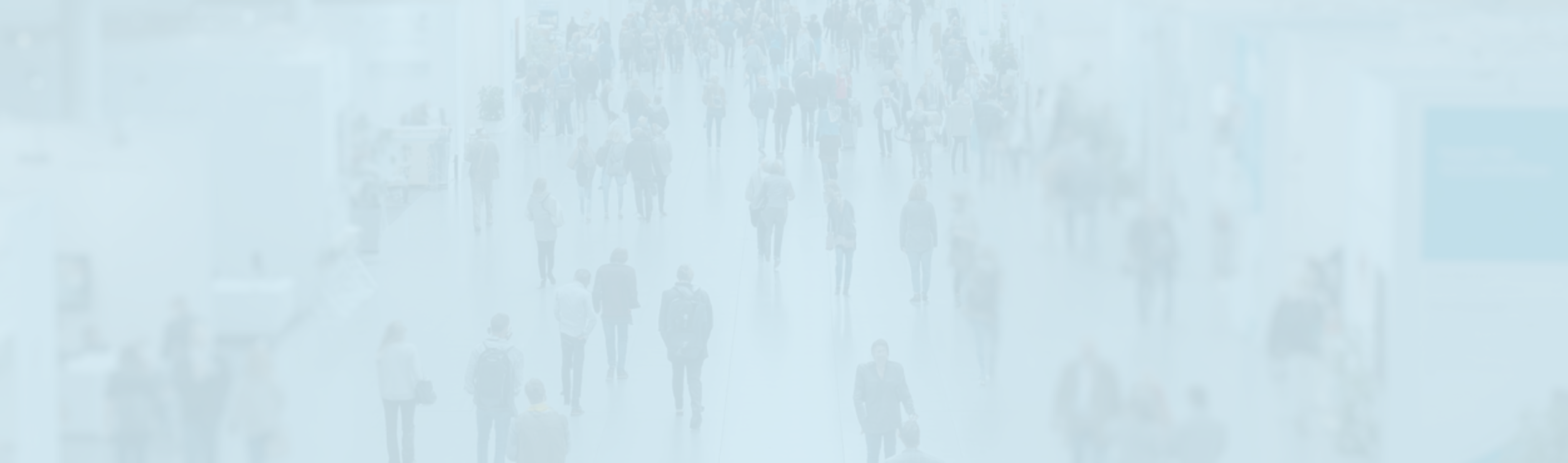 Blue translucent image with people walking around
